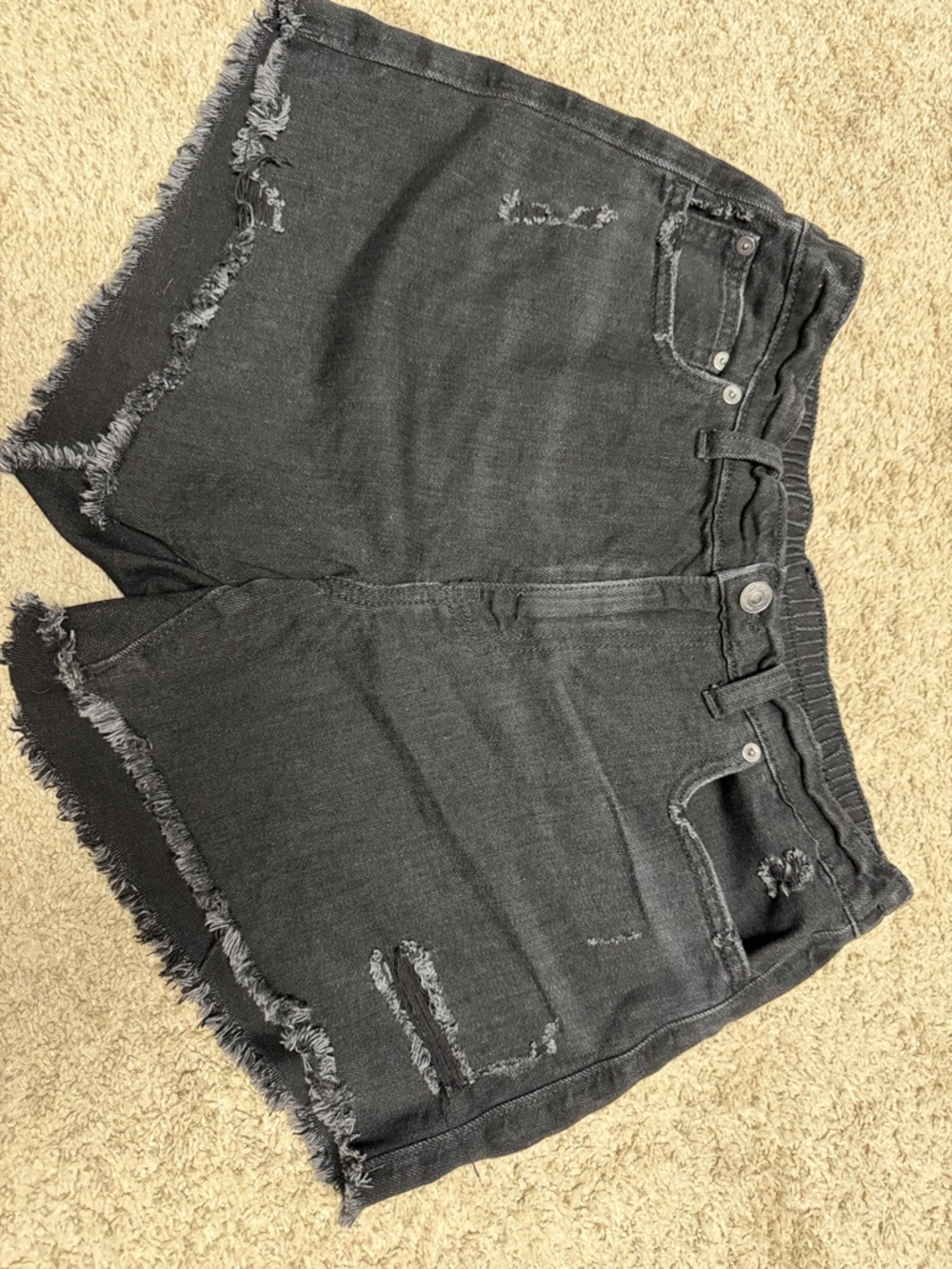 aerie Black Distressed High-Rise Denim Shorts